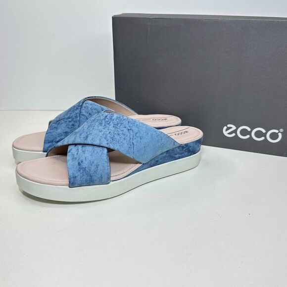 Ecco Touch Plateau Slide Leather Slip On Sandals Blue Women EU41/10-10.5 NWB - Picture 3 of 9
